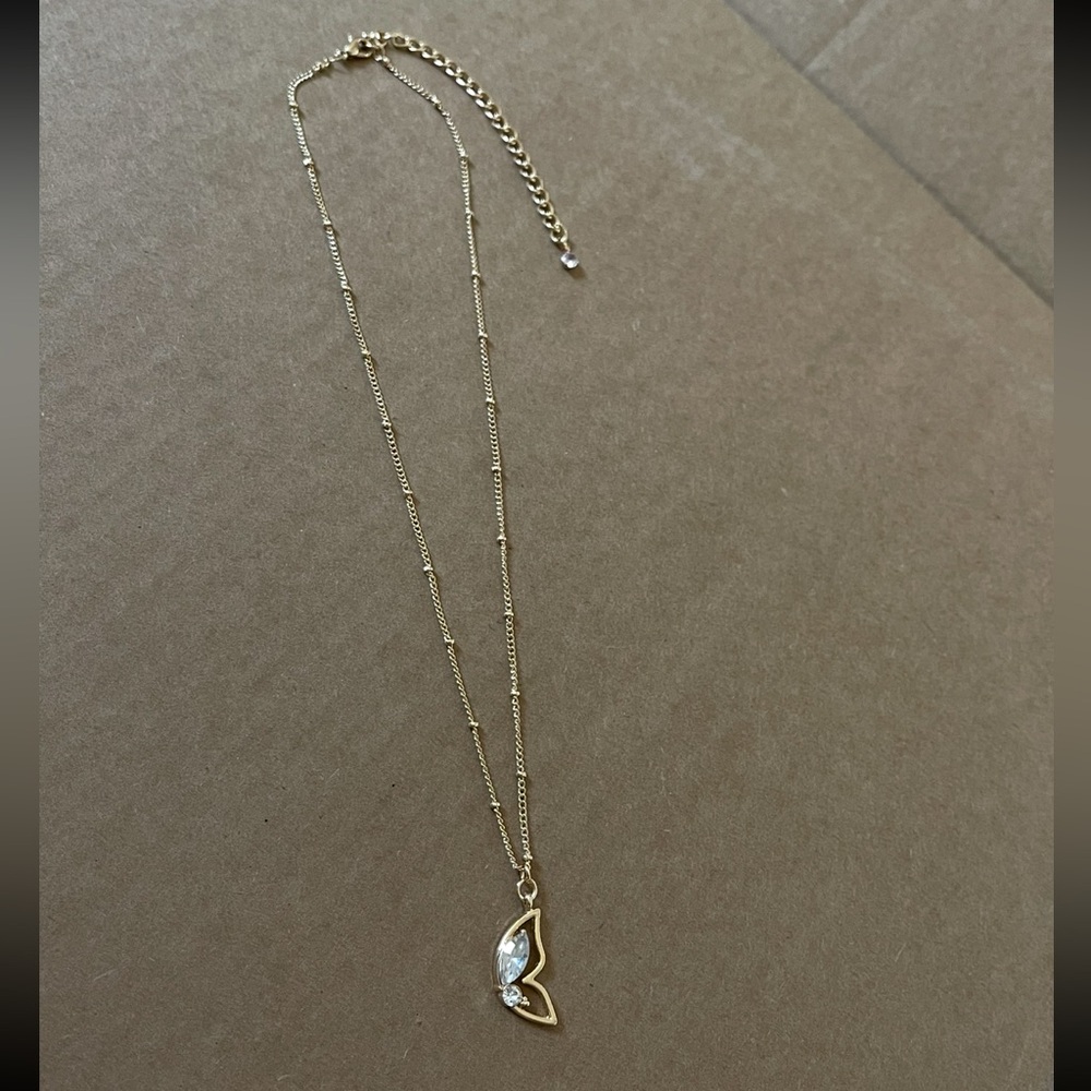Gold Rhinestone Butterfly Wing Necklace